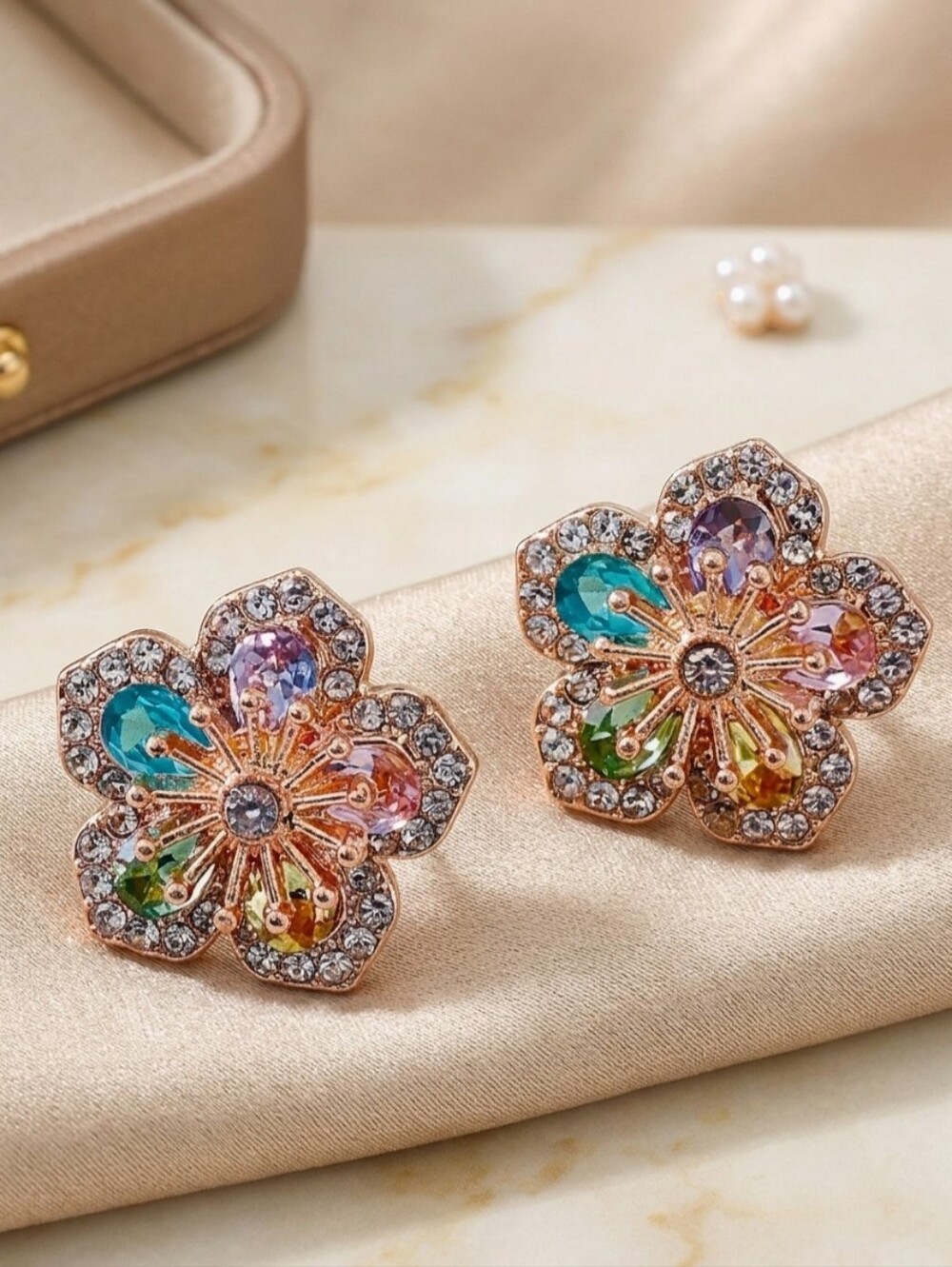 Colorful Crystal Flower Stud Earrings